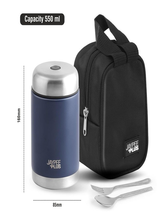 جايبي بلس مرطبان طعام جاي بي بلس نوتري جار من الفولاذ المقاوم للصدأ، معزول بتفريغ الهواء، مع حقيبة وملعقة | حافظ للحرارة والبرودة | جدار مزدوج مقاوم للخدش، مثالي للمكتب والمدرسة والنادي الرياضي والسفر | 550 مل، أزرق - Image 3